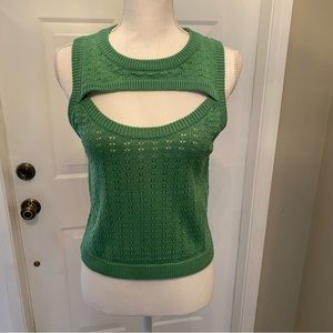 Lulu’s sleeveless sweater with keyhole/open upper chest area